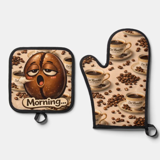 Sleepy coffee bean oven, mint and potholder set de 鍋つかみ&鍋敷きセット (正面)