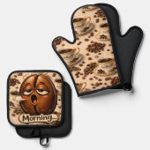 Sleepy coffee bean oven, mint and potholder set de 鍋つかみ&鍋敷きセット (正面/裏面)