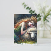 Sleepy Fairy Queen and Her Sheep Watercolor ポストカード (スタンド正面)