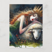 Sleepy Fairy Queen and Her Sheep Watercolor ポストカード (正面)