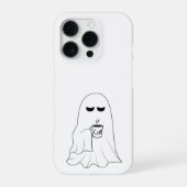 Sleepy Ghost with Coffee – Minimalist Cozy  iPhoneケース (裏面)