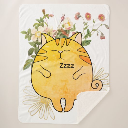 Sleepy Ginger Cat シェルパブランケット (正面)