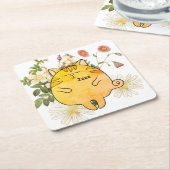 Sleepy Ginger Cat スクエアペーパーコースター (アングル)