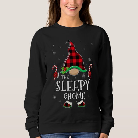 Sleepy Gnome Buffalo Plaid Matching Family Christm スウェットシャツ (正面)