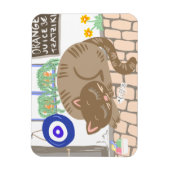 Sleepy Greek Taverna Cat Mediterranean Scene マグネット (縦)
