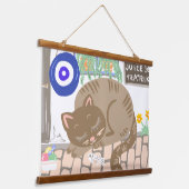 Sleepy Greek Taverna Cat Mediterranean Scene 吊り下げ型タペストリー (傾斜あり)