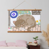 Sleepy Greek Taverna Cat Mediterranean Scene 吊り下げ型タペストリー (寝室)