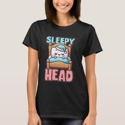 Sleepy Head Cute Bedtime Cartoon Tシャツ (正面)