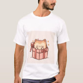 Sleepy Kawaii Ginger Cat in Pink Gift Box ✨💤 Tシャツ (正面)