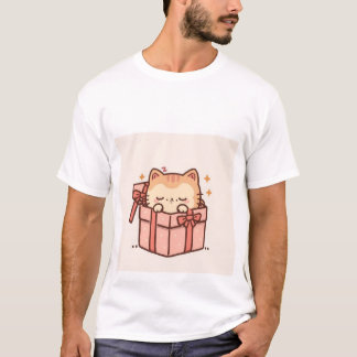 Sleepy Kawaii Ginger Cat in Pink Gift Box ✨💤 Tシャツ