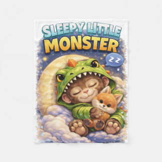 Sleepy Little Monster Baby Blanket Cute Dino フリースブランケット