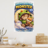 Sleepy Little Monster Cute Dino Poster ポスター (キッチン)
