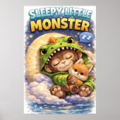 Sleepy Little Monster Cute Dino Poster ポスター (正面)
