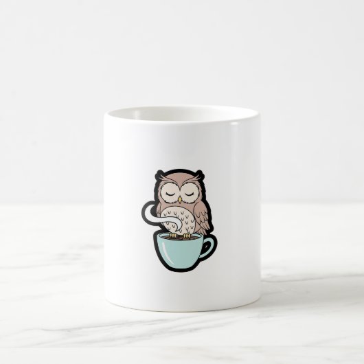 Sleepy Owl on Coffee – Cute Cozy Illustration コーヒーマグカップ (中央)