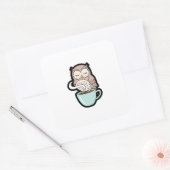 Sleepy Owl on Coffee – Cute Cozy Illustration スクエアシール (封筒)