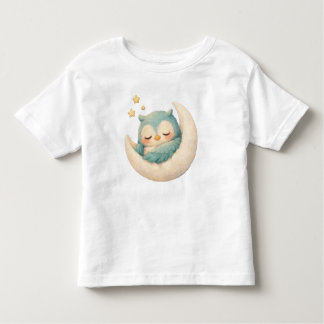 Sleepy Owl on the Moon  トドラーTシャツ