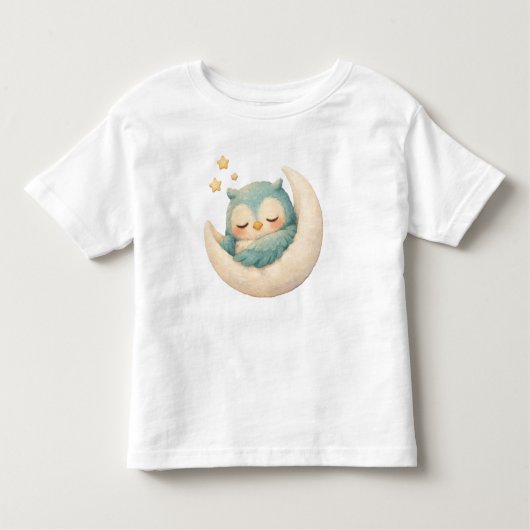 Sleepy Owl on the Moon  トドラーTシャツ (正面)