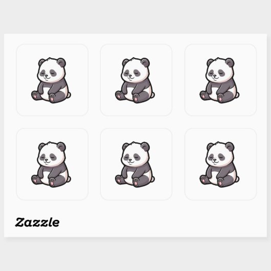 Sleepy Panda – Cute Kawaii Illustration スクエアシール (シート)
