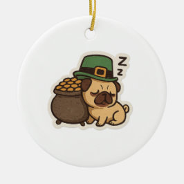 Sleepy Pug Leprechaun Retro St. Patrick's Day セラミックオーナメント