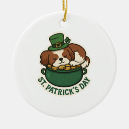 Sleepy Shih Tzu in Pot of Gold St.Patrick's Day セラミックオーナメント
