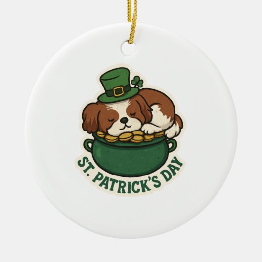 Sleepy Shih Tzu in Pot of Gold St.Patrick's Day セラミックオーナメント (正面)