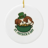 Sleepy Shih Tzu in Pot of Gold St.Patrick's Day セラミックオーナメント (裏面)
