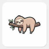 Sleepy Sloth – Cute Kawaii Illustration スクエアシール (正面)