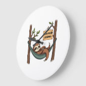 Sleepy Sloth Vintage Funny Lazy Animal Art 2 ラージ壁時計 (傾斜)