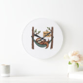 Sleepy Sloth Vintage Funny Lazy Animal Art 2 ラージ壁時計 (ホーム)