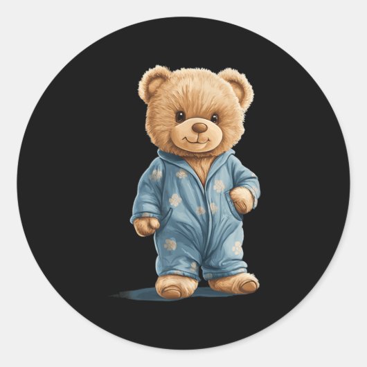 Sleepy Teddy Bear In Comfy Pajamas For Boys And Gi ラウンドシール (正面)