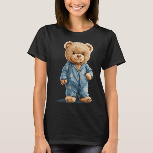 Sleepy Teddy Bear In Comfy Pajamas For Boys And Gi Tシャツ (正面)