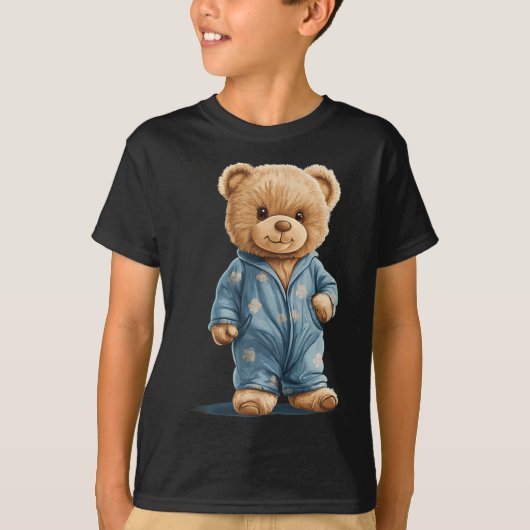 Sleepy Teddy Bear In Comfy Pajamas For Boys And Gi Tシャツ (正面)