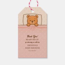 Sleepy Teddy Bear Light Pink Baby Shower ギフトタグ