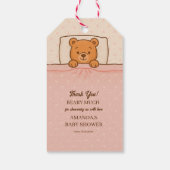 Sleepy Teddy Bear Light Pink Baby Shower ギフトタグ (裏面)