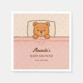 Sleepy Teddy Bear Light Pink Baby Shower スタンダードカクテルナプキン