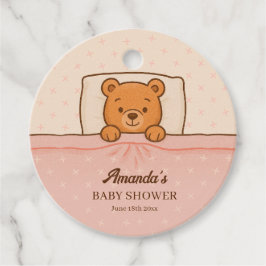 Sleepy Teddy Bear Light Pink Baby Shower フェイバータグ
