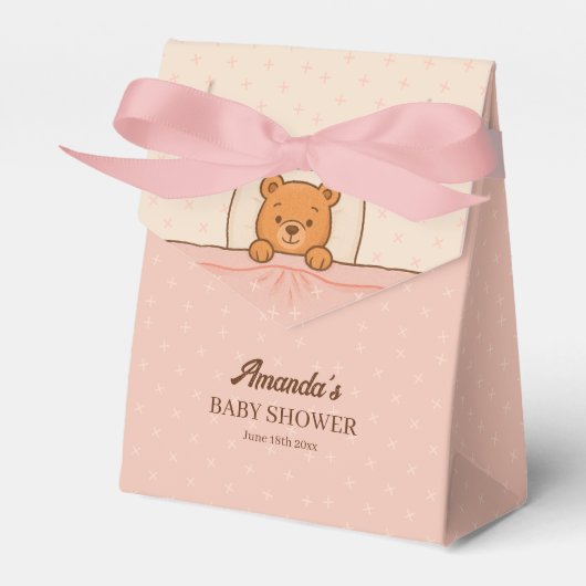 Sleepy Teddy Bear Light Pink Baby Shower フェイバーボックス (正面サイド)