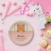 Sleepy Teddy Bear Light Pink Baby Shower ペーパープレート (パーティー)