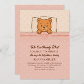 Sleepy Teddy Bear Light Pink Baby Shower 招待状 (正面/裏面)