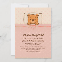 Sleepy Teddy Bear Light Pink Baby Shower