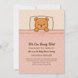 Sleepy Teddy Bear Light Pink Baby Shower 招待状