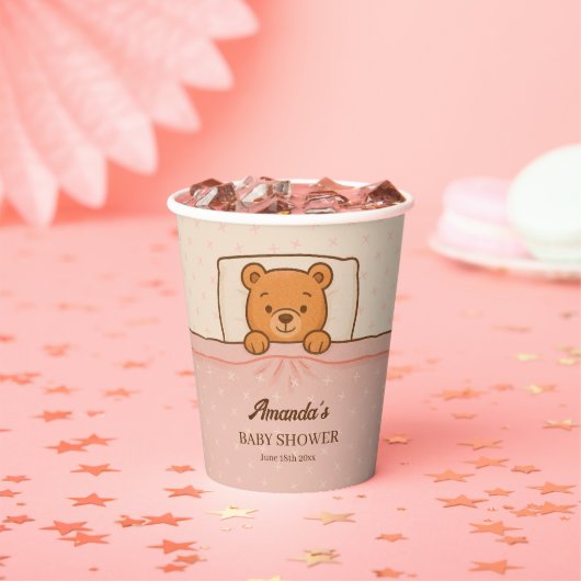 Sleepy Teddy Bear Light Pink Baby Shower 紙コップ (インサイチュ)
