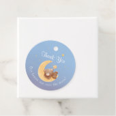 Sleepy Teddy Bear Moon Soft Blue Baby Shower フェイバータグ (インサイチュ)