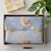 Sleepy Teddy Bear Moon Soft Blue Baby Shower 薄葉紙 (ギフト)