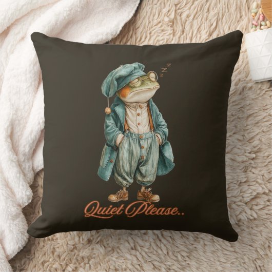 Sleepy Vintage Frog Throw Pillow クッション (ブランケット)