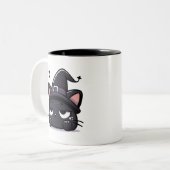 Sleepy Witch Cat Head | Halloween Mug Two-Sided Co ツートーンマグカップ (正面左)