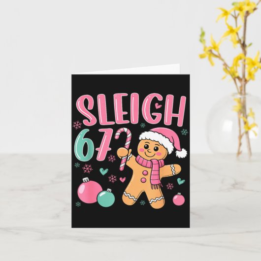 Sleigh 67 Gingerbread Christmas Six Seven Meme Vir カード (黄色い花)