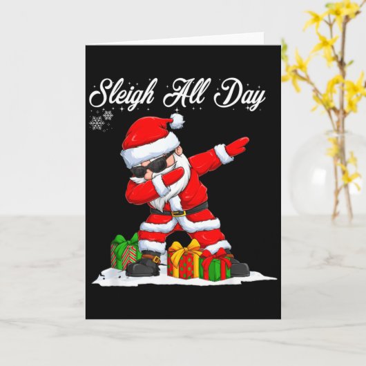 Sleigh All Day Dabbing Santa Funny Christmas Xmas  カード (黄色い花)