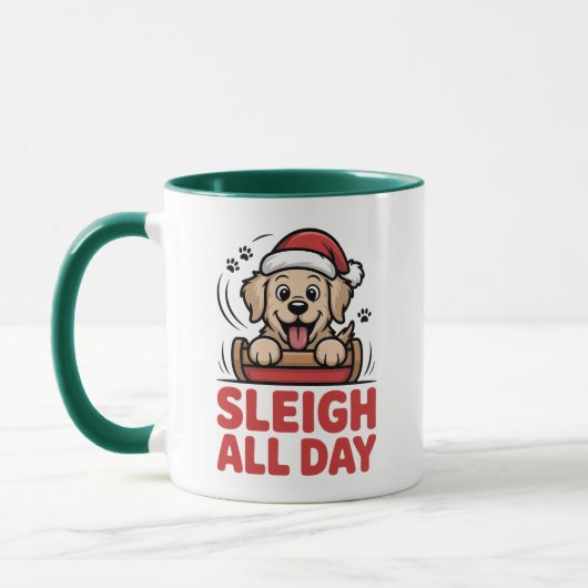 Sleigh All Day Joyful Retriever Christmas マグカップ (左)