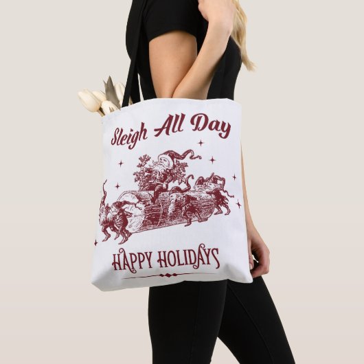Sleigh All day Vintage Christmas トートバッグ (クローズアップ)